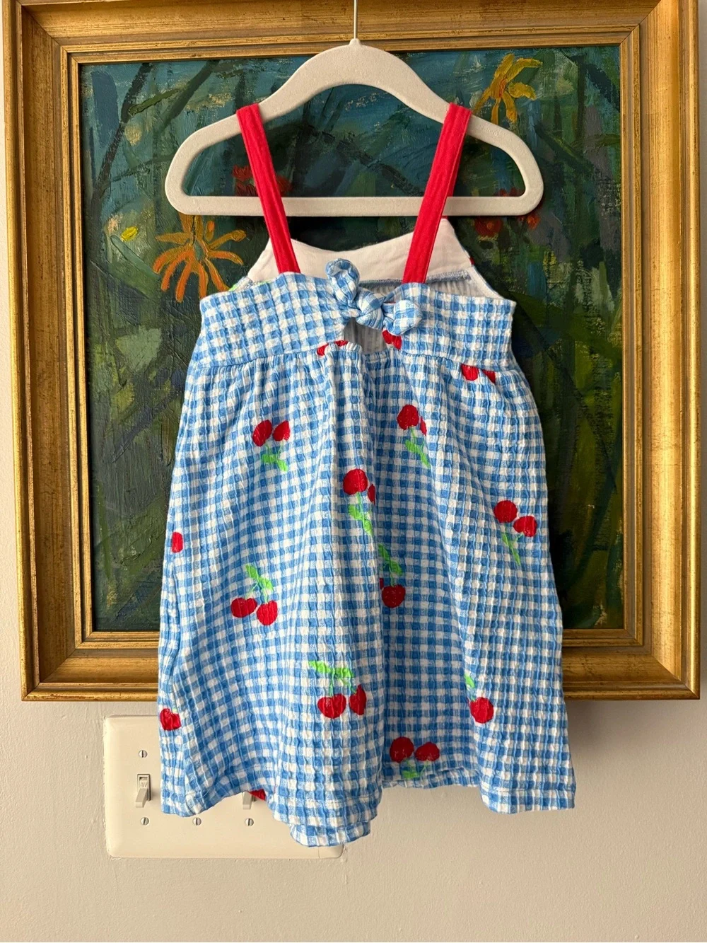 Zara Blue Gingham Dress with Cherry Print